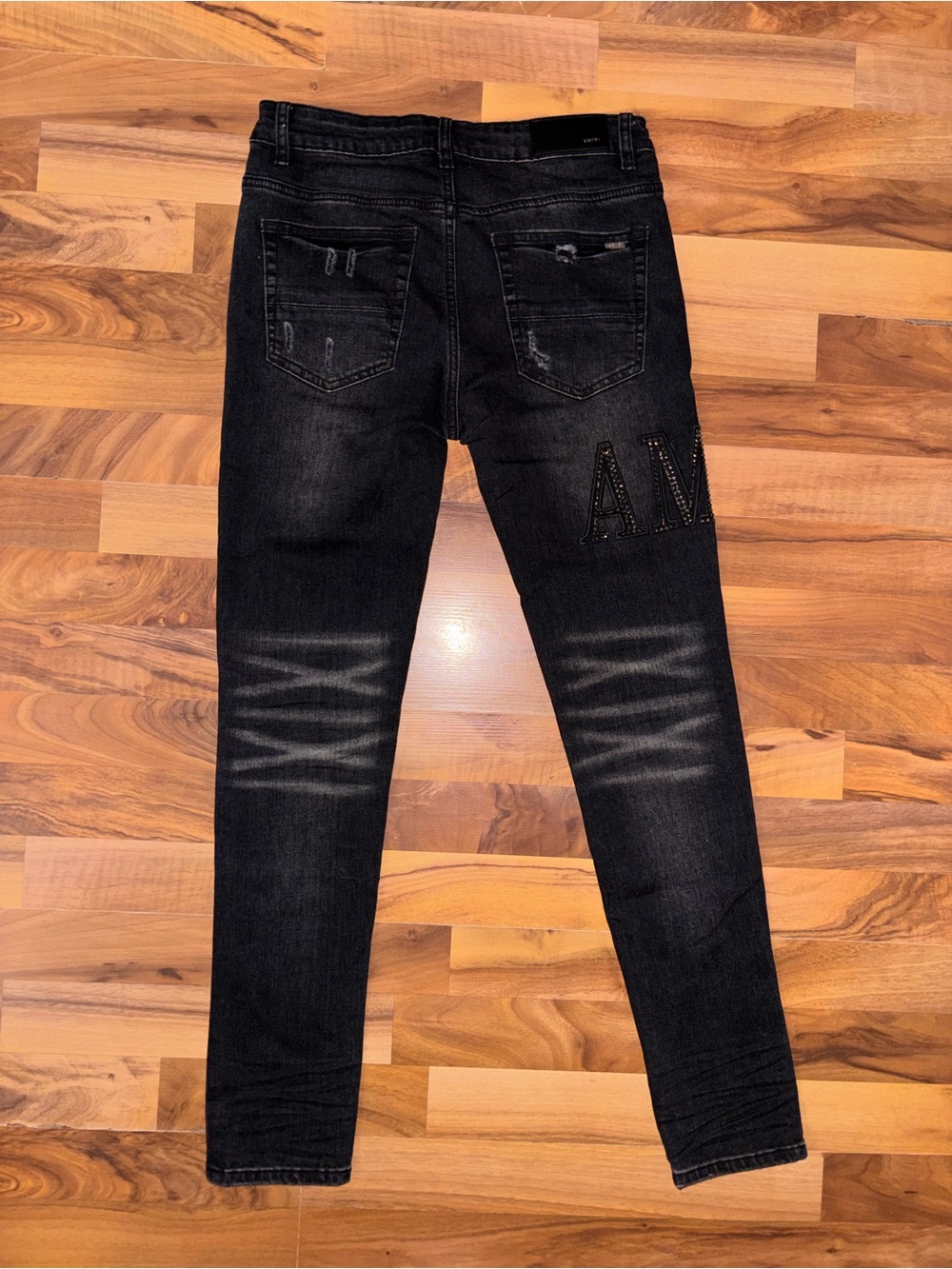 AMIRI Black Skinny Jeans with Rhinestone Lettering - Picture 5 of 7
